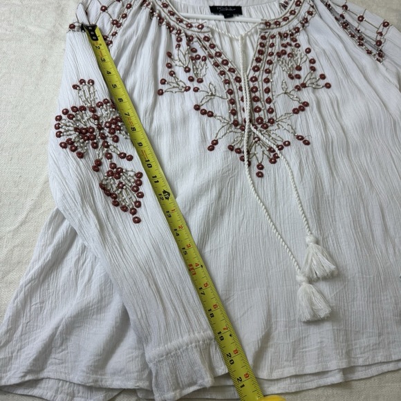 RD & KOKO Anthropologie Peasant Top Size M White Embroidered Beaded Boho Hippie - Picture 4 of 9